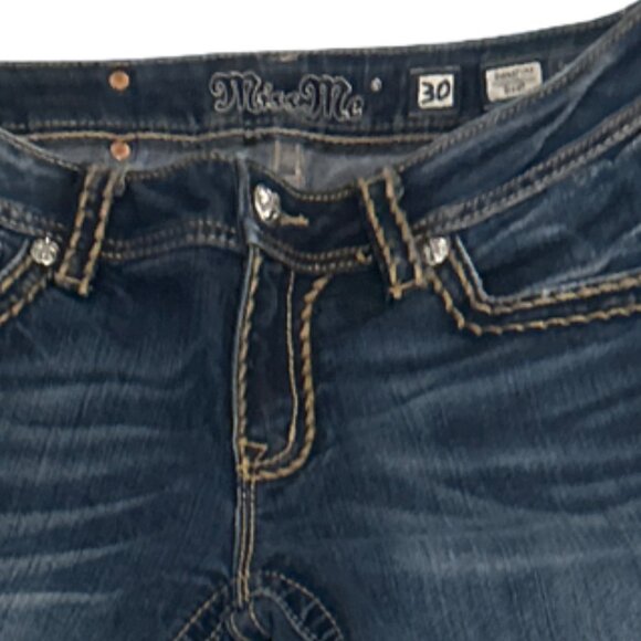 Miss Me Jeans Size 30 Signature Bootcut Dark Wash Distressed Flap Pockets Y2K - Picture 2 of 3